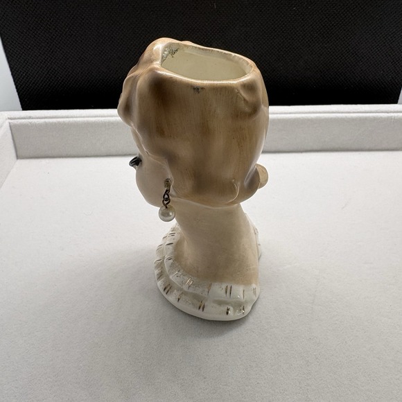 Vintage 1950s Lady Head Vase Napcoware Pearl Earrings Long Lashes c5937 - Picture 3 of 8